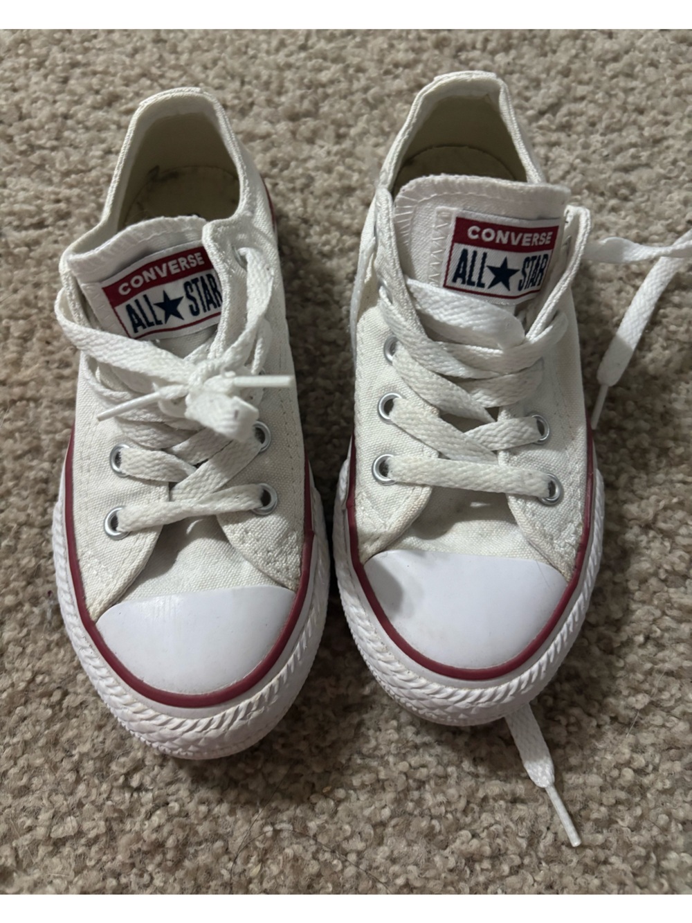 Converse Kids White Canvas Low Top Sneakers with Red Trim size 11